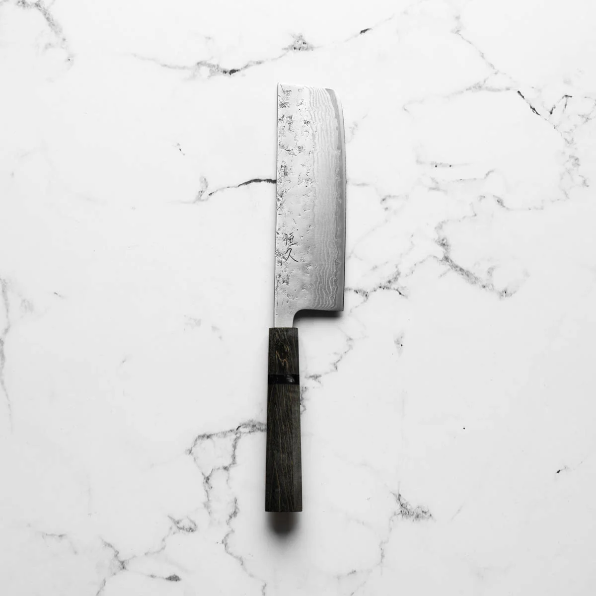 Tsunehisa Swedish Stainless Washiji Damascus Nakiri - Dark Maple - Image 3