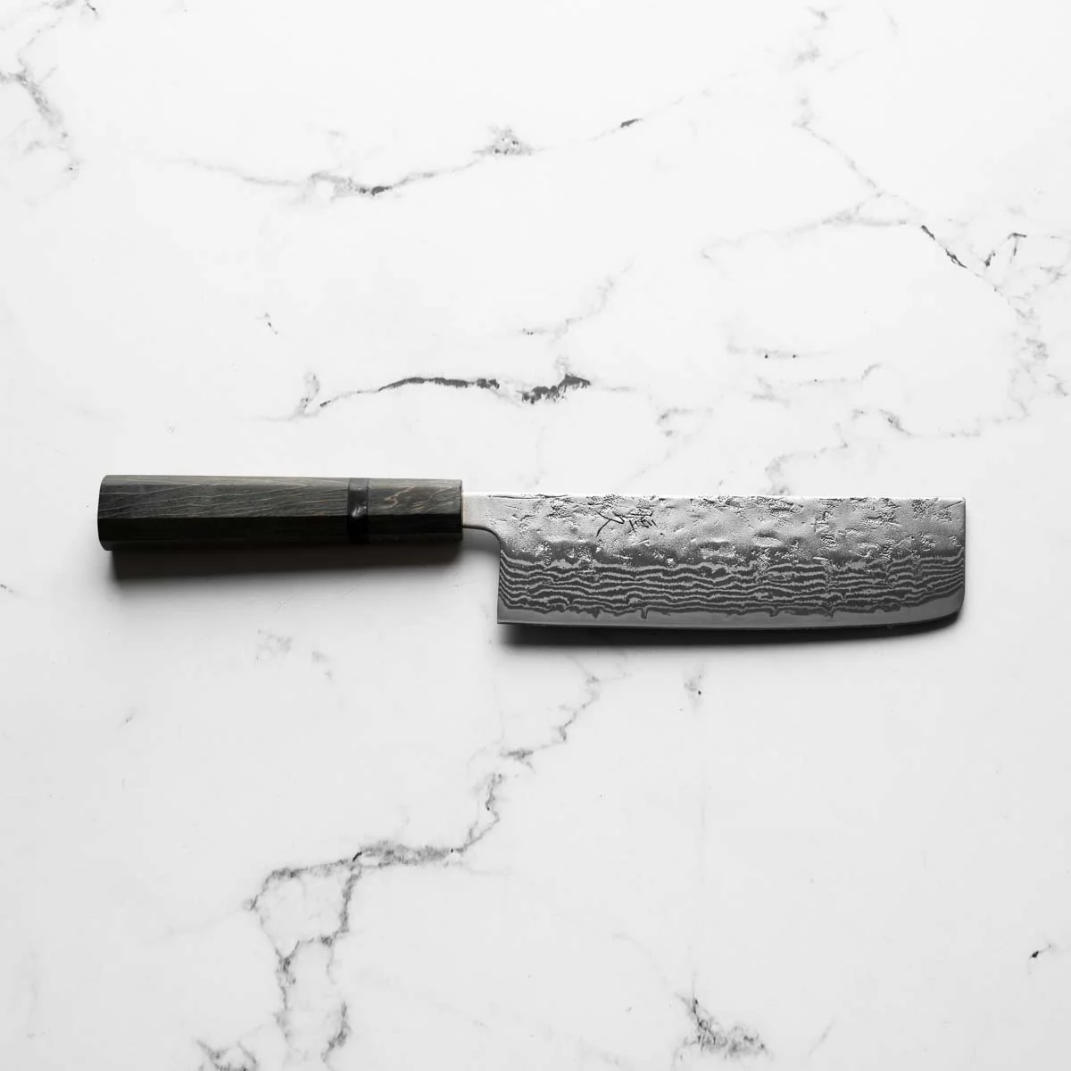 Tsunehisa Swedish Stainless Washiji Damascus Nakiri - Dark Maple - Image 4