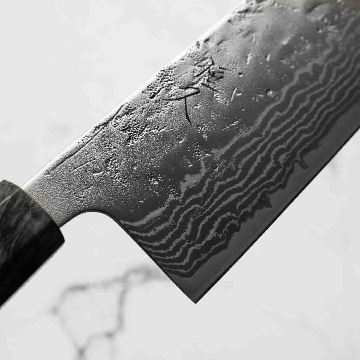 Tsunehisa Swedish Stainless Washiji Damascus Nakiri - Dark Maple - Image 5