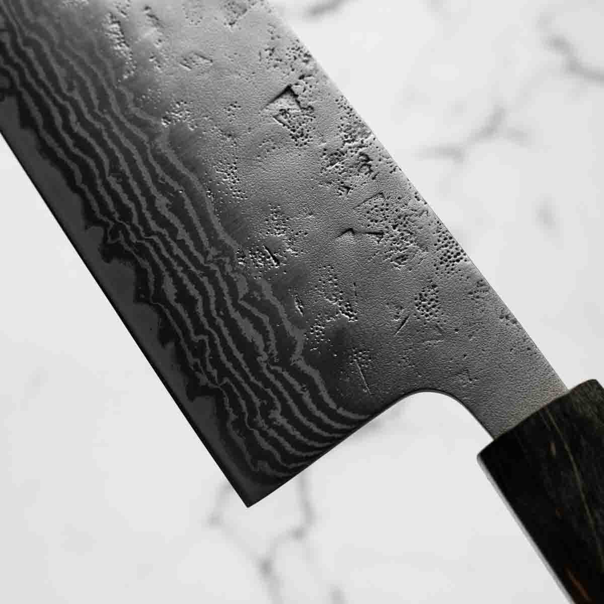 Tsunehisa Swedish Stainless Washiji Damascus Nakiri - Dark Maple - Image 6