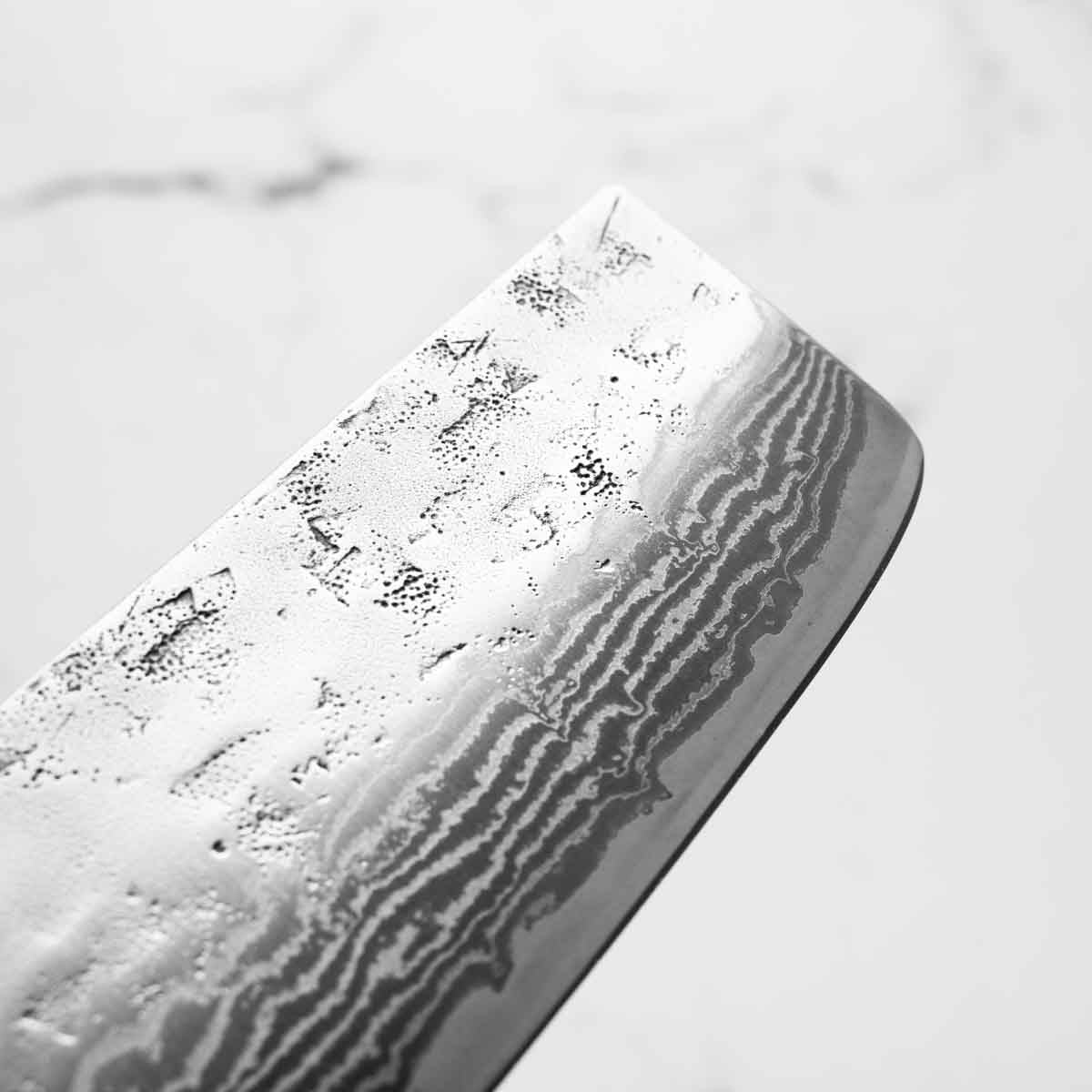 Tsunehisa Swedish Stainless Washiji Damascus Nakiri - Dark Maple - Image 7