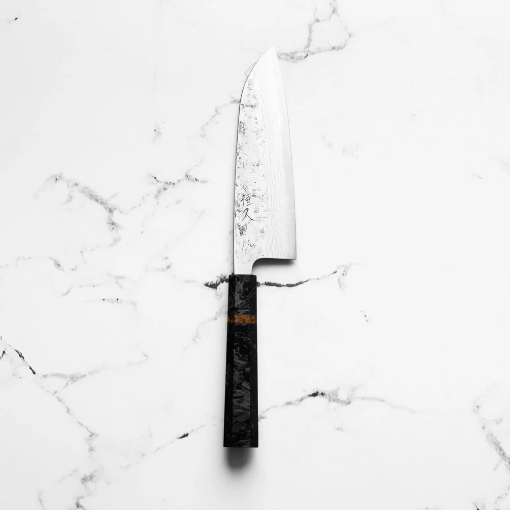 Tsunehisa Swedish Stainless Washiji Santoku 165mm - Carbon Fibre - Image 3