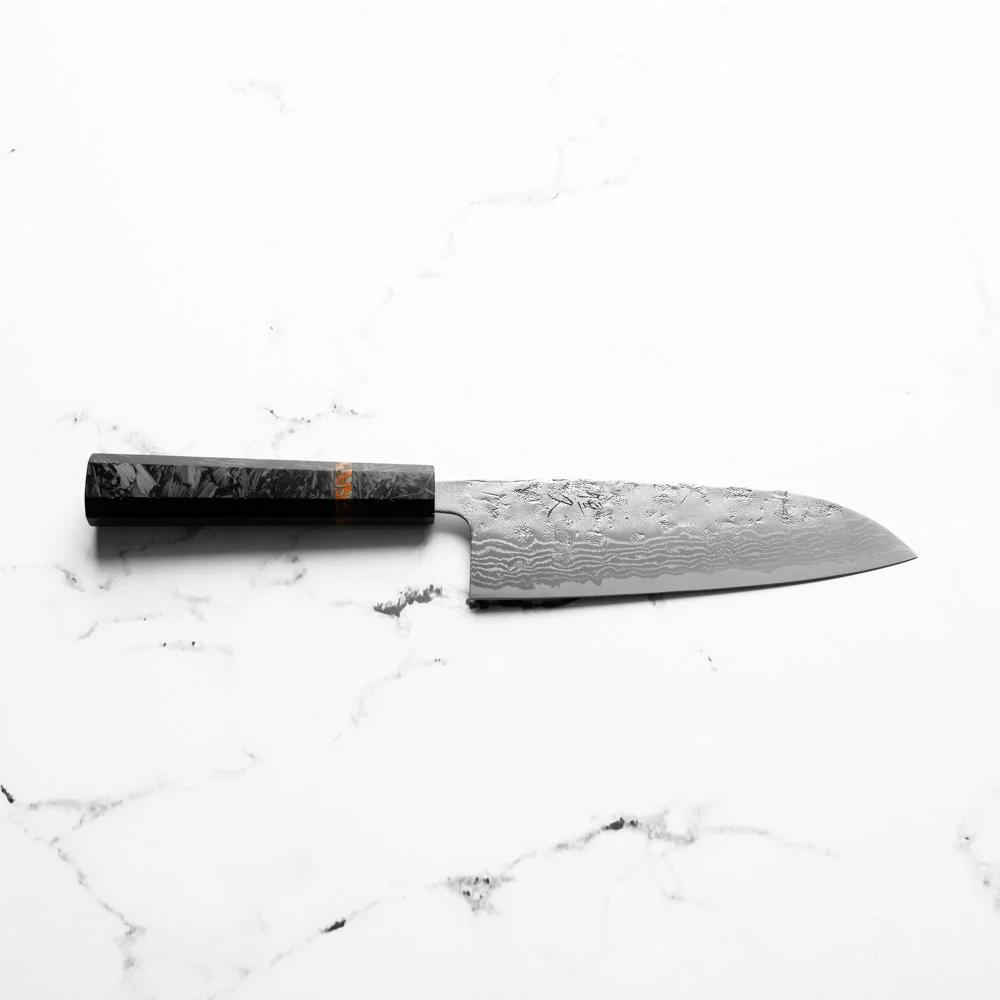 Tsunehisa Swedish Stainless Washiji Santoku 165mm - Carbon Fibre - Image 4