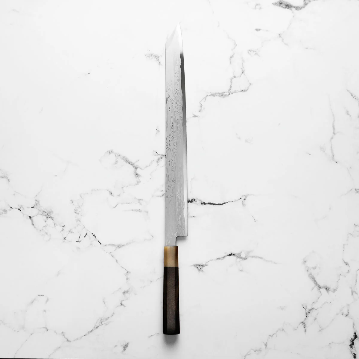 Yamawaki Hamono Nakagawa Satoshi Blue 1 Damascus Kiritsuke Yanagiba 360mm - Image 3