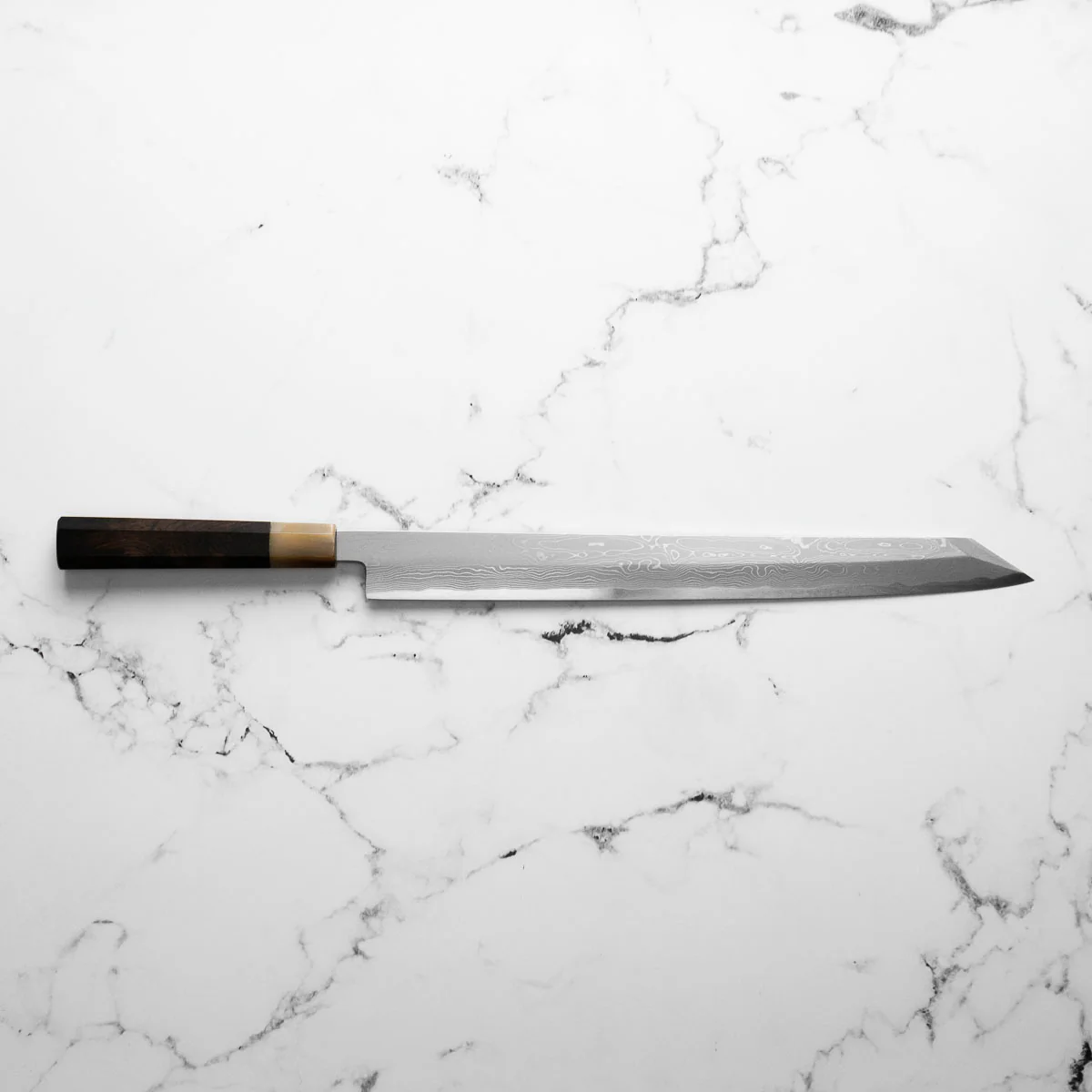 Yamawaki Hamono Nakagawa Satoshi Blue 1 Damascus Kiritsuke Yanagiba 360mm - Image 4