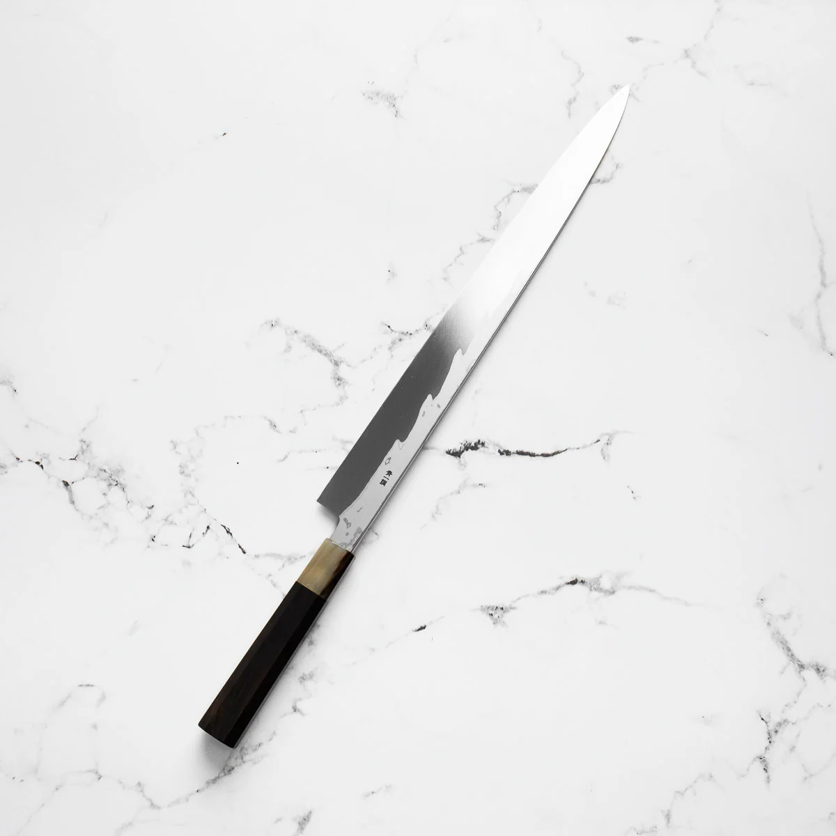 Yamawaki Hamono Nakagawa Satoshi Blue 1 Damascus Yanagiba 360mm - Image 2