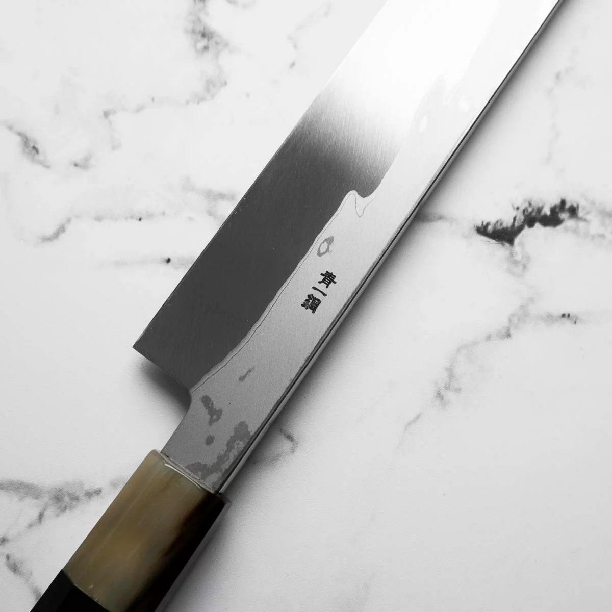 Yamawaki Hamono Nakagawa Satoshi Blue 1 Damascus Yanagiba 360mm - Image 3