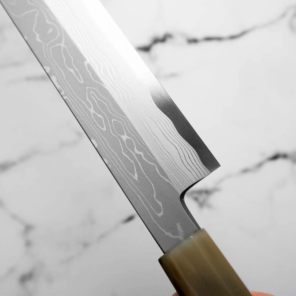 Yamawaki Hamono Nakagawa Satoshi Blue 1 Damascus Yanagiba 360mm - Image 4