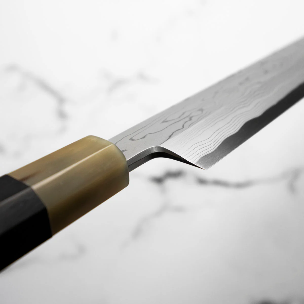 Yamawaki Hamono Nakagawa Satoshi Blue 1 Damascus Yanagiba 360mm - Image 5