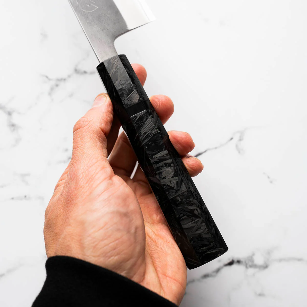Yoshikane (Hatsukokoro) White 2 Kurouchi Nashiji Gyuto 210mm - Dark Carbon Fibre - Image 10