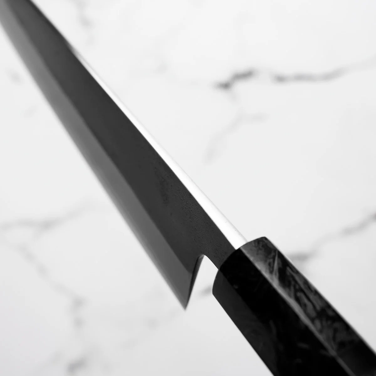 Yoshikane (Hatsukokoro) White 2 Kurouchi Nashiji Gyuto 210mm - Dark Carbon Fibre - Image 9