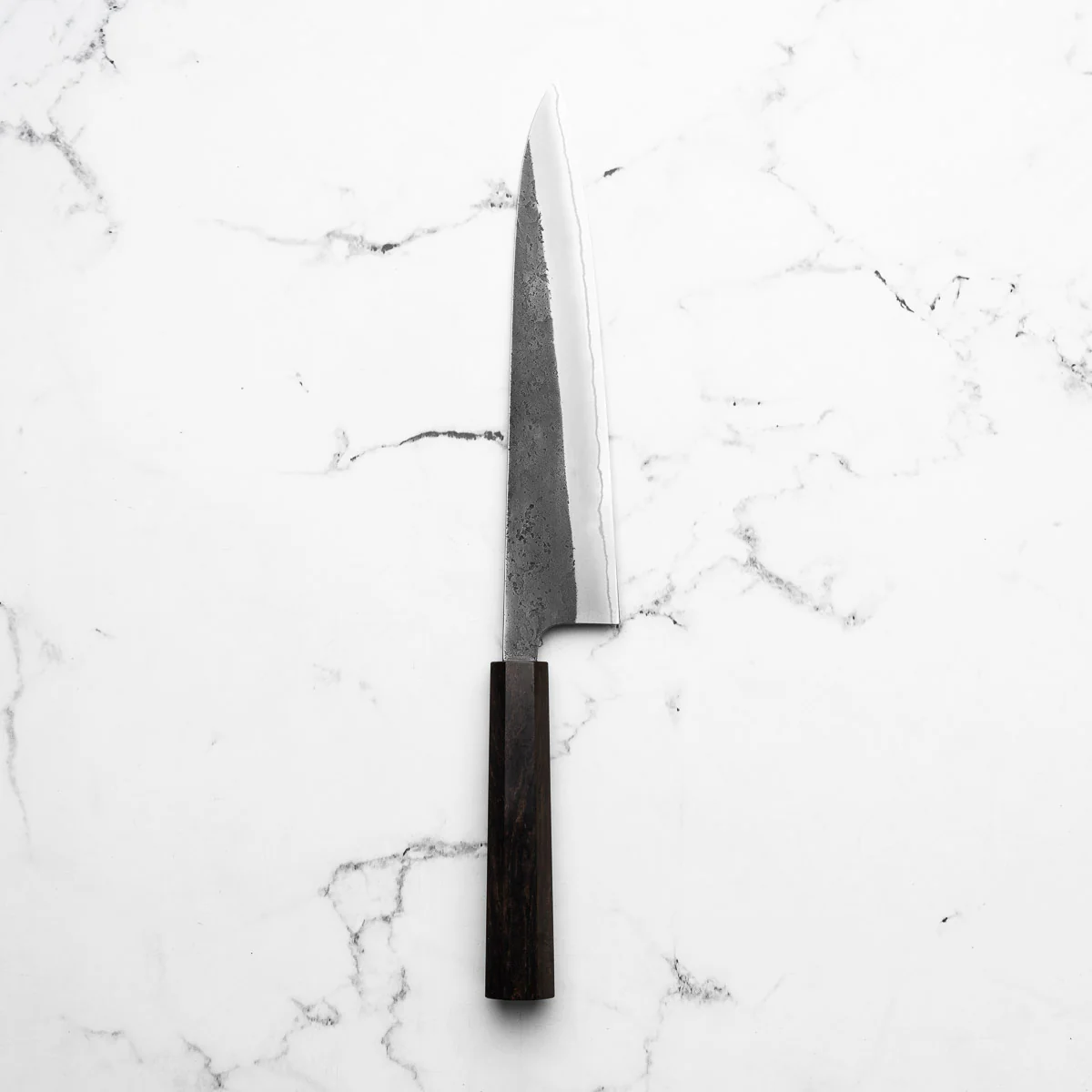 Yoshikane (Hatsukokoro) White 2 Kurouchi Nashiji Stainless Clad Gyuto 240mm - Ebony - Image 3
