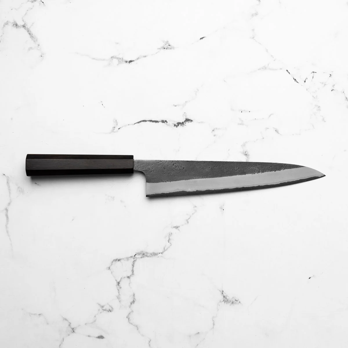 Yoshikane (Hatsukokoro) White 2 Kurouchi Nashiji Stainless Clad Gyuto 240mm - Ebony - Image 4