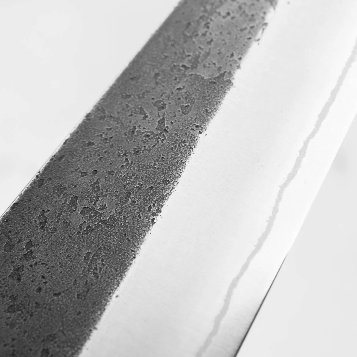 Yoshikane (Hatsukokoro) White 2 Kurouchi Nashiji Stainless Clad Gyuto 240mm - Ebony - Image 6
