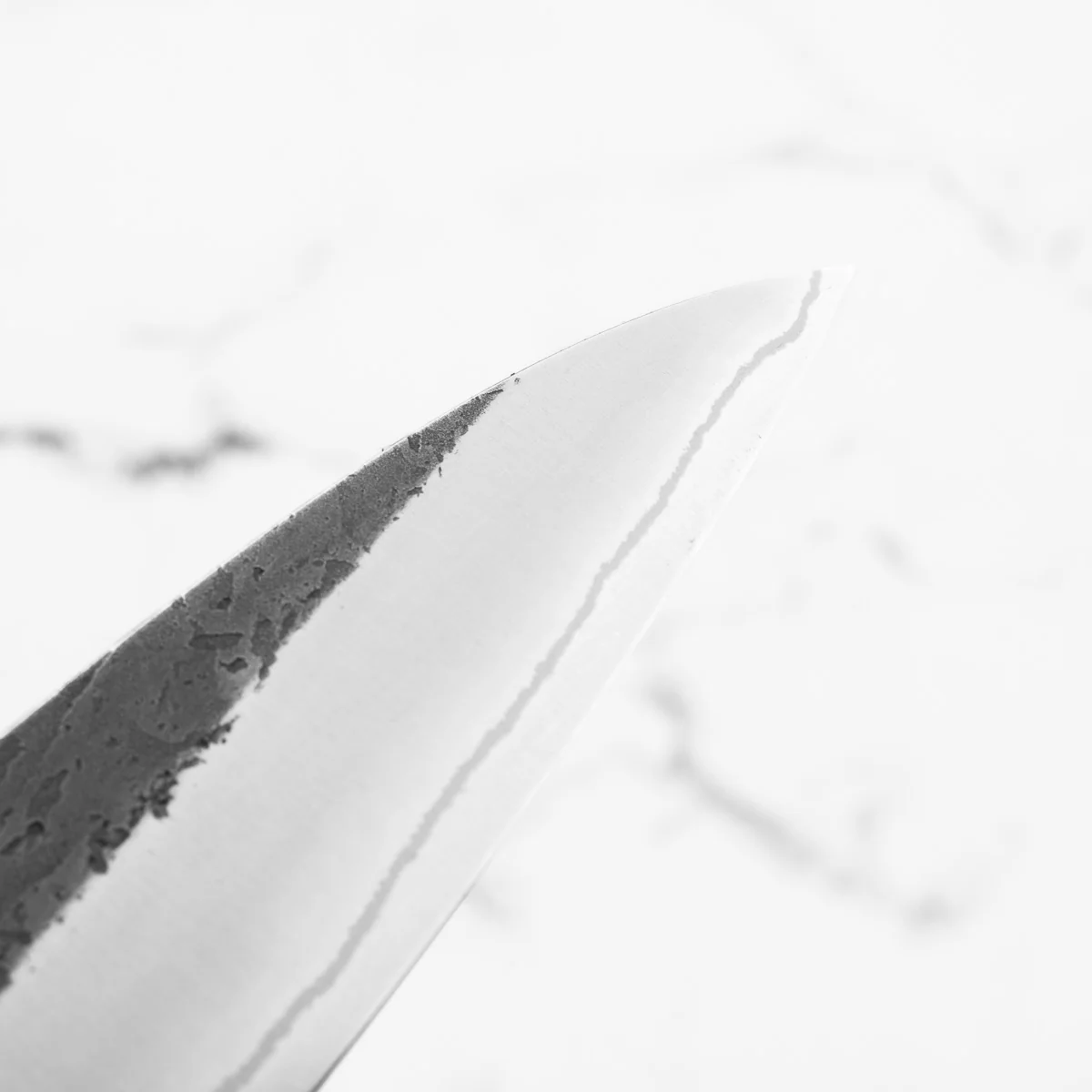 Yoshikane (Hatsukokoro) White 2 Kurouchi Nashiji Stainless Clad Gyuto 240mm - Ebony - Image 8