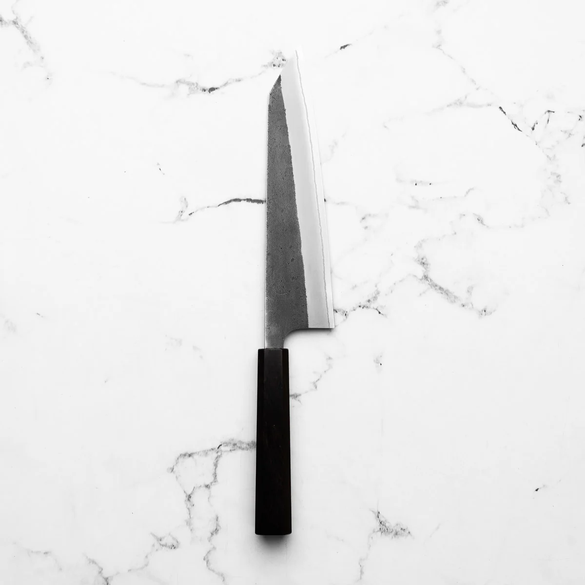 Yoshikane (Hatsukokoro) White 2 Kurouchi Nashiji SS Clad Kiritsuke 210mm - Ebony - Image 3