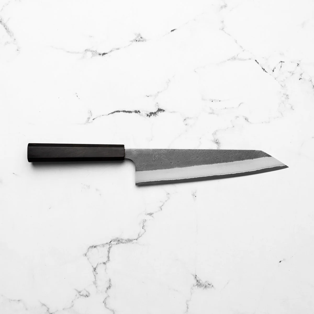 Yoshikane (Hatsukokoro) White 2 Kurouchi Nashiji SS Clad Kiritsuke 210mm - Ebony - Image 4