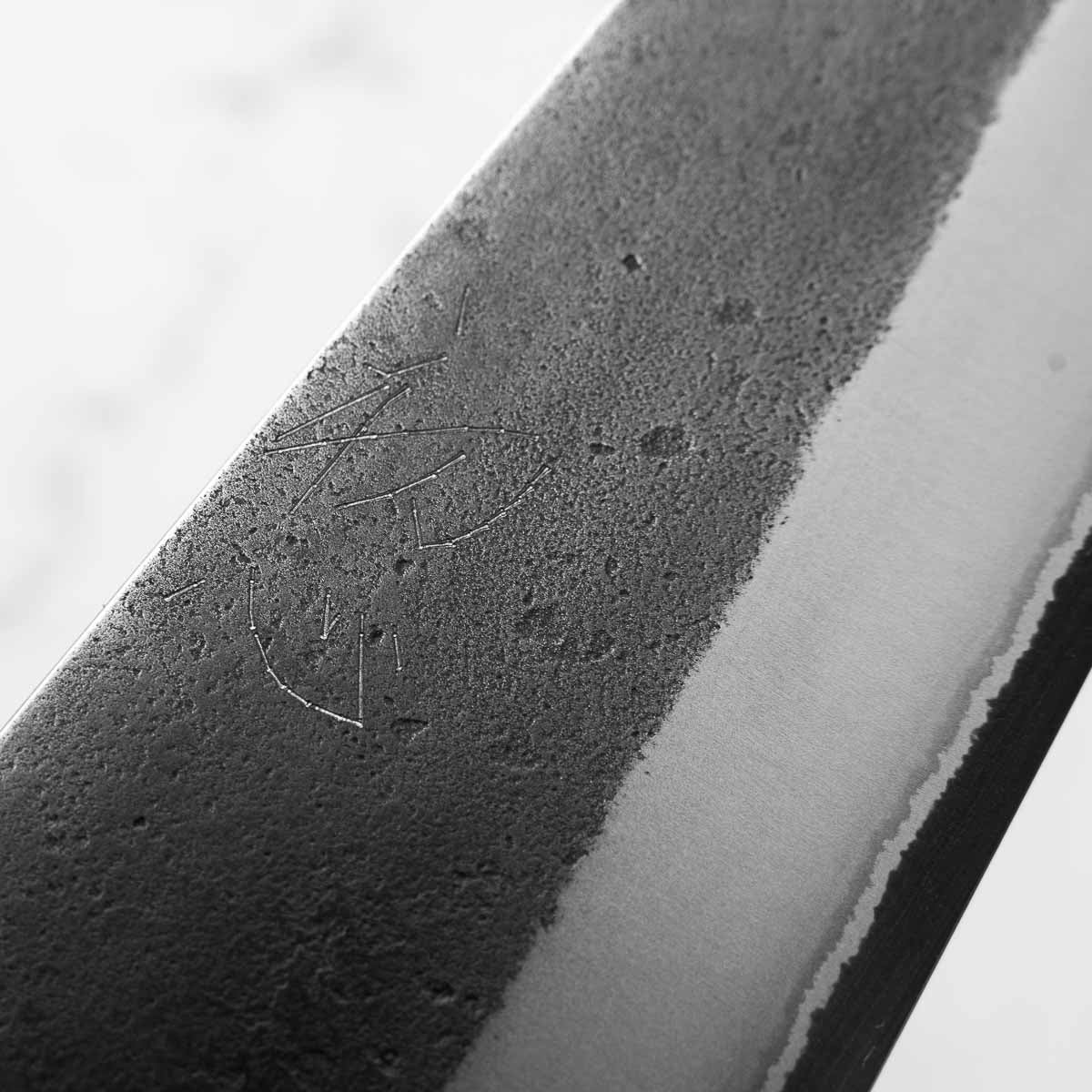 Yoshikane (Hatsukokoro) White 2 Kurouchi Nashiji SS Clad Kiritsuke 210mm - Ebony - Image 5