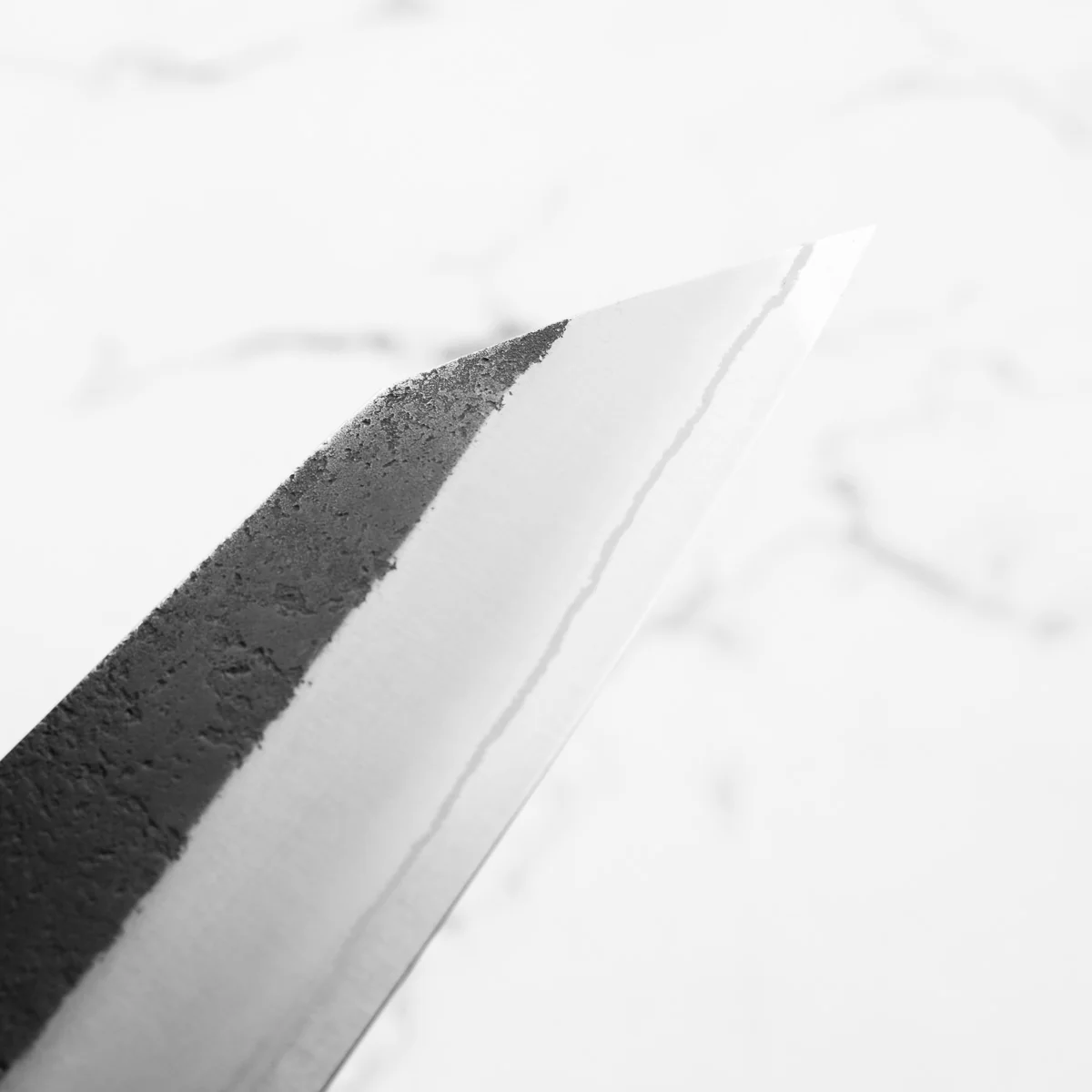 Yoshikane (Hatsukokoro) White 2 Kurouchi Nashiji SS Clad Kiritsuke 210mm - Ebony - Image 6