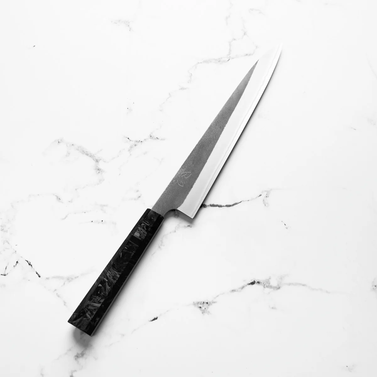 Yoshikane (Hatsukokoro) White 2 Kurouchi Nashiji Sujihiki 240mm - Dark Carbon Fibre - Image 2