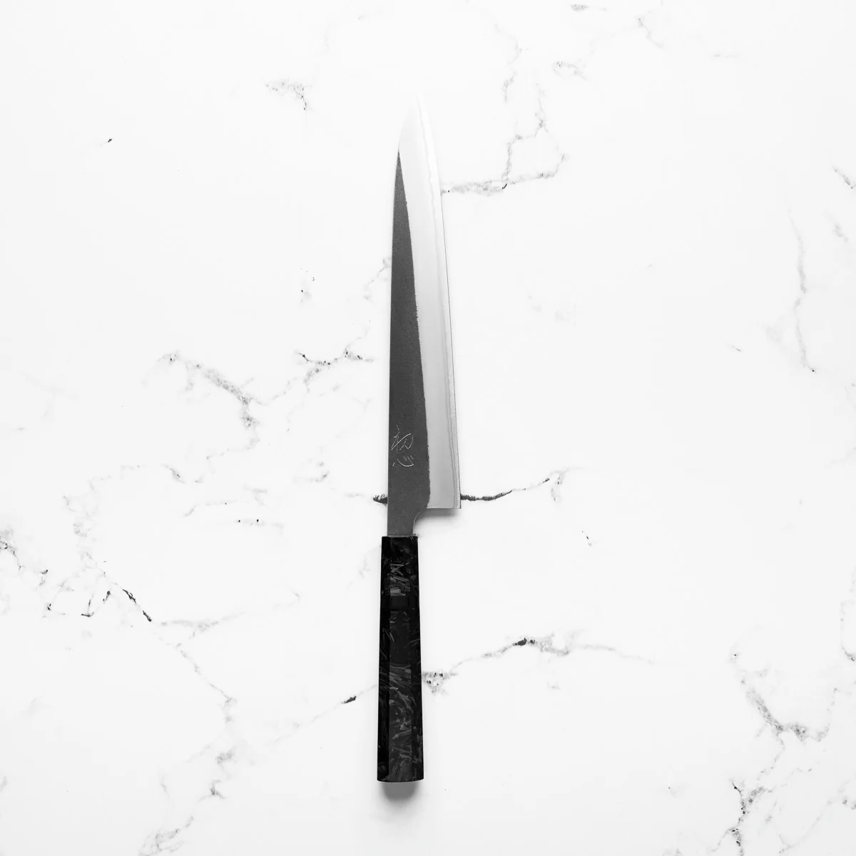 Yoshikane (Hatsukokoro) White 2 Kurouchi Nashiji Sujihiki 240mm - Dark Carbon Fibre - Image 3