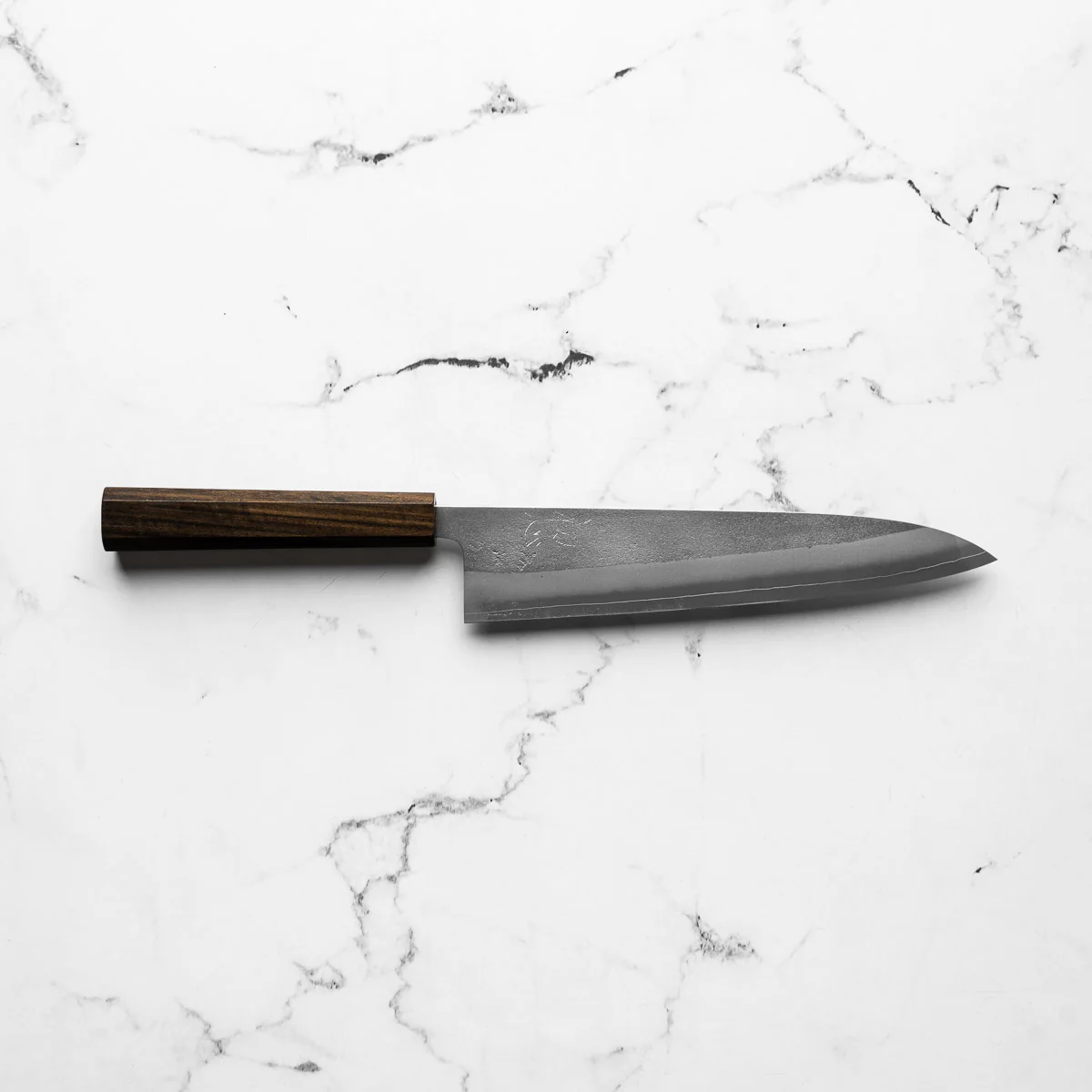 Yoshikane Hamono (Hatsukokoro) SKD Nashiji Stainless Clad Gyuto 210mm - Bubinga - Image 4