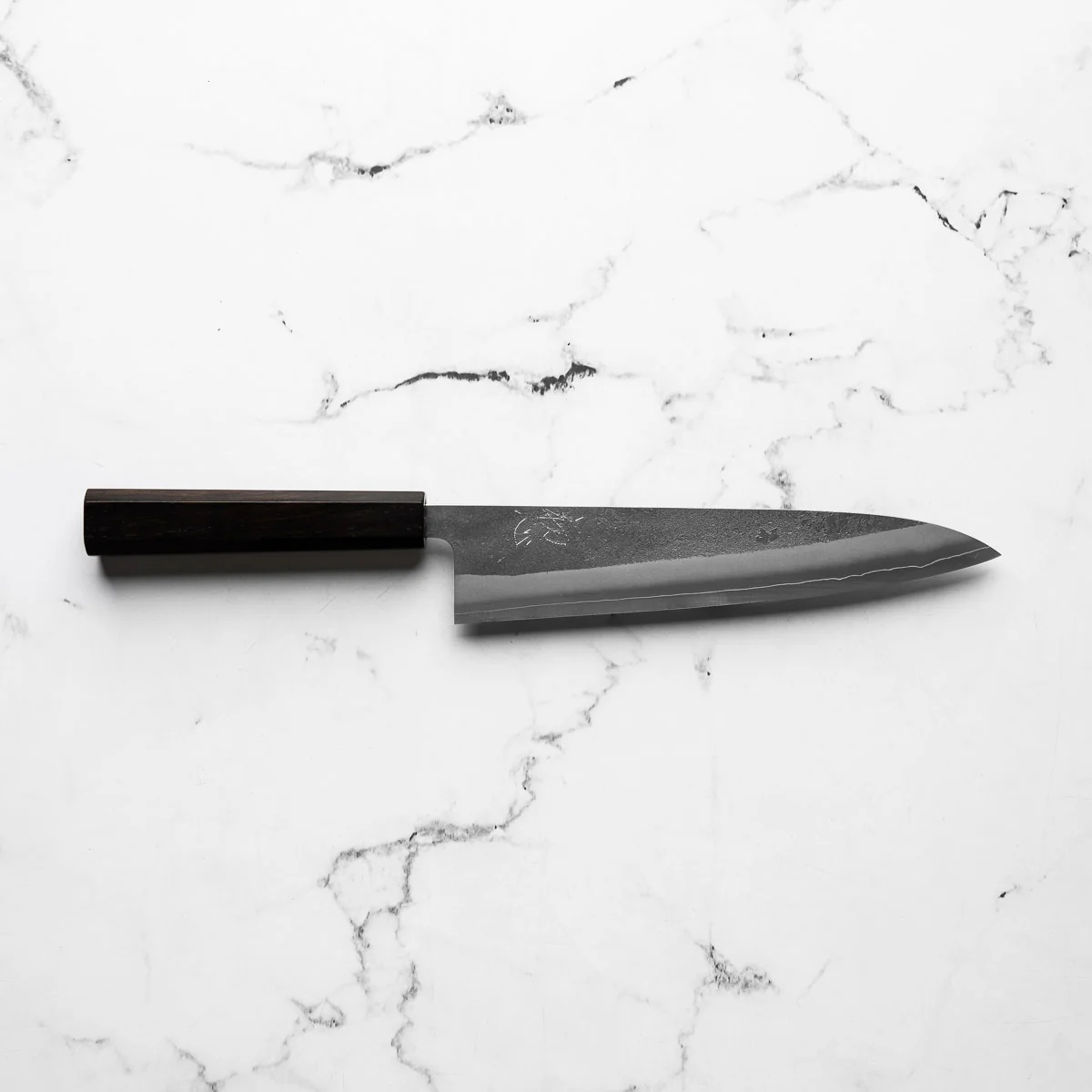 Yoshikane Hamono (Hatsukokoro) SKD Nashiji Stainless Clad Gyuto 210mm - Ebony - Image 4