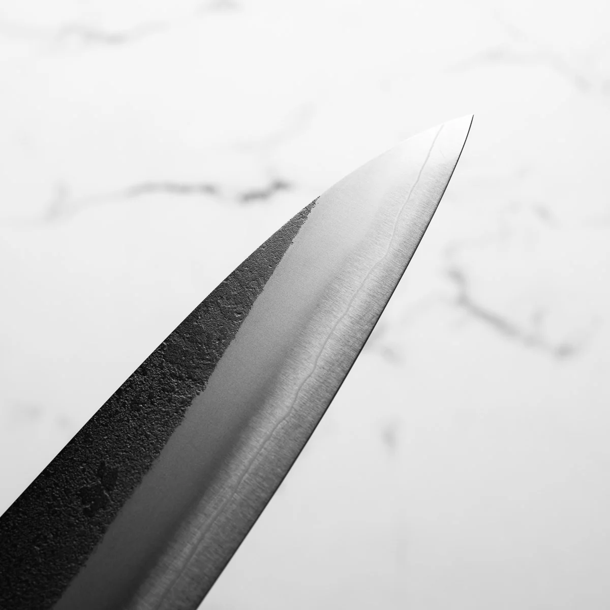 Yoshikane Hamono (Hatsukokoro) SKD Nashiji Stainless Clad Gyuto 210mm - Ebony - Image 7